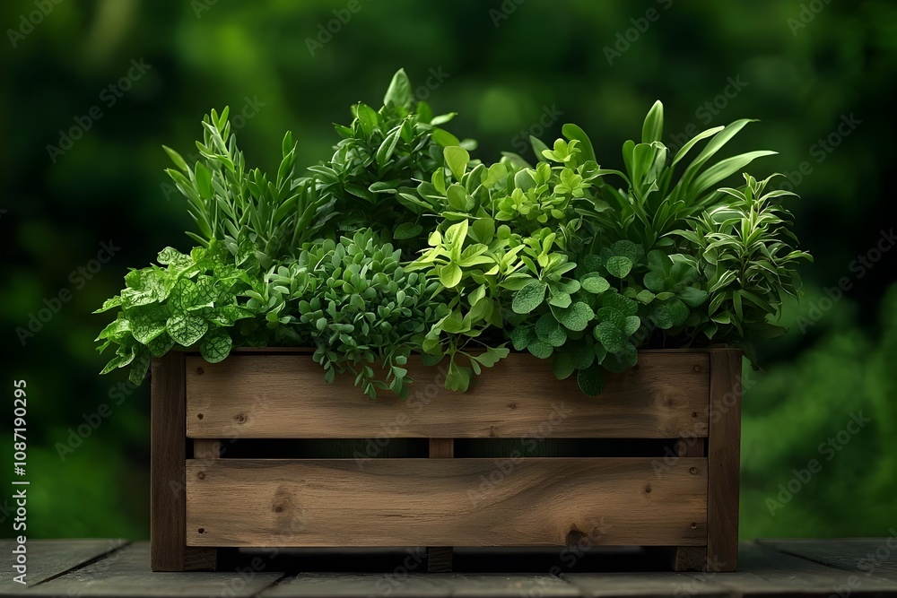 Poster a rustic wooden planter box bursting with a vibrant array of lush houseplants cascading greenery and