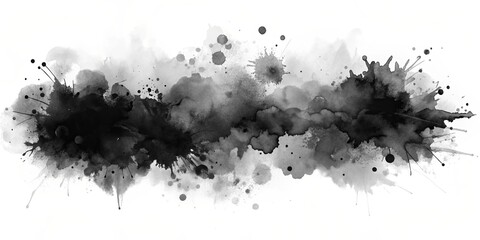 Abstract Black Ink Wash Background with Splashes and Blots for Design