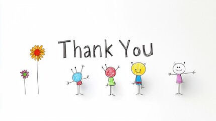 Whimsical hand drawn Thank You message in a variety of bright multicolored letters with small decorative elements perfect for kids  thank you cards or other festive stationery and greetings