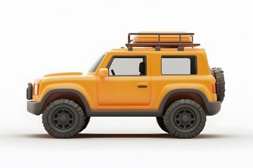 Powerful yellow tuned SUV for expeditions in mountains, swamps, desert and any rough terrain. Big wheels, lift suspension for steep obstacles. 3d rendering.
