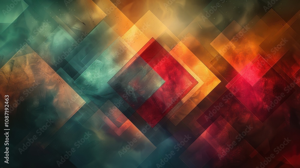 Poster abstract geometric pattern with vibrant colors creating a dynamic visual effect in a modern artistic