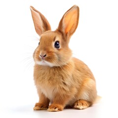Obraz premium Adorable little red bunny rabbit sitting and looking to the right isolated on a white background