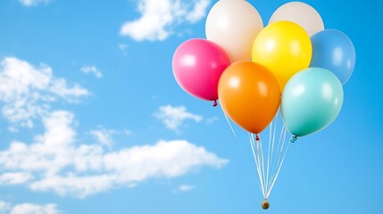 Crowd of Colorful Balloons Floating Against Blue Sky in Celebratory Atmosphere