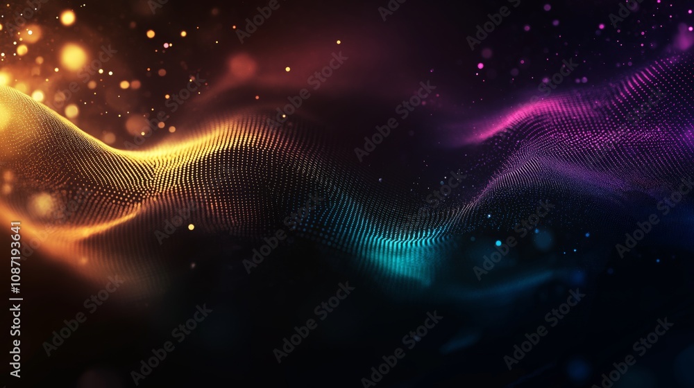 Poster beautiful abstract tech background on the theme of modern technology development. bright neon colors