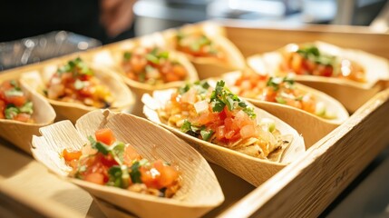 Fusion-style tacos served as appetizers, bright and clean aesthetic, [appetizers], [street food elevated]