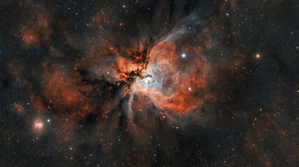 Vibrant cosmic nebula in deep space showcasing swirling gas and dust formations