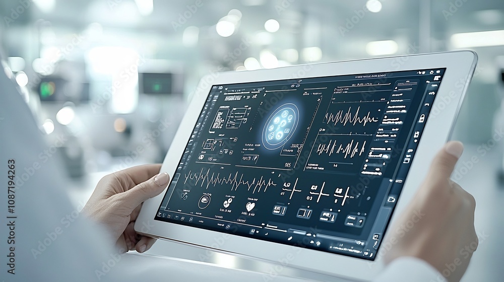 Poster Cutting Edge Healthcare Technology An AI Driven Digital Tablet Displaying Comprehensive Patient Data and Health Metrics for Medical Professionals to Enhance Diagnostic Capabilities