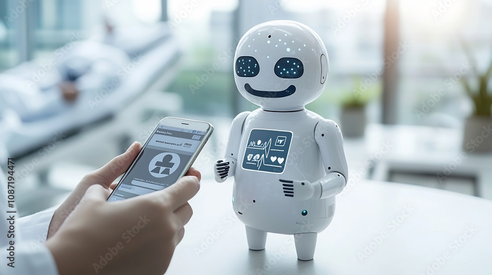 Poster of an ai powered chatbot application on a mobile device offering personalized health tips and suppor