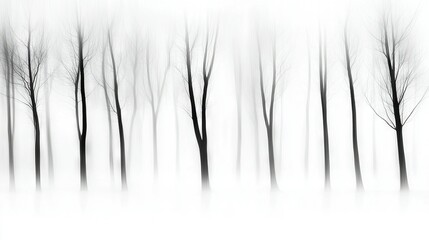 Obraz premium A monochrome photograph captures a row of trees against a hazy backdrop, framed by a clear blue sky above