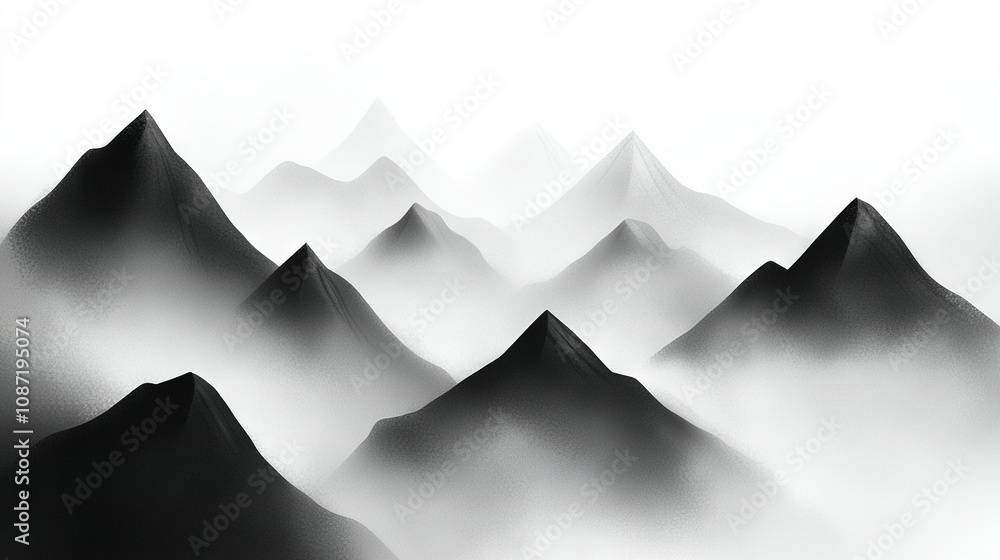 Poster   A monochrome picture of a mountain range shrouded in mist and a grayscale photograph of a mountain range with fog enveloping it