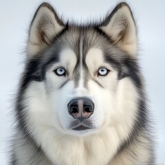 Obraz premium A close up portrait of a Malamute showcases the breed's strikingly wolf like features, with a thick double coat, erect ears, and soulful eyes that exude intelligence and loyalty