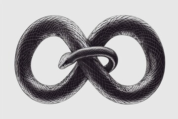 Bold outline of a snake biting its tail (Ouroboros), symbolizing infinity and rebirth, black lines, no shading