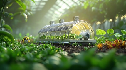 Sustainable solar powered dwelling situated within a lush wildlife friendly garden representing humanity s commitment to eco conscious living in the face of climate change  Clean