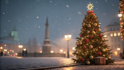 Fototapeta premium christmas tree in front of the church
