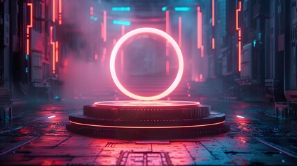 Futuristic Holographic Podium Display Platform: A captivating 3D rendering of an advanced display platform, ideal for presentations, product launches, or showcasing technological advancements