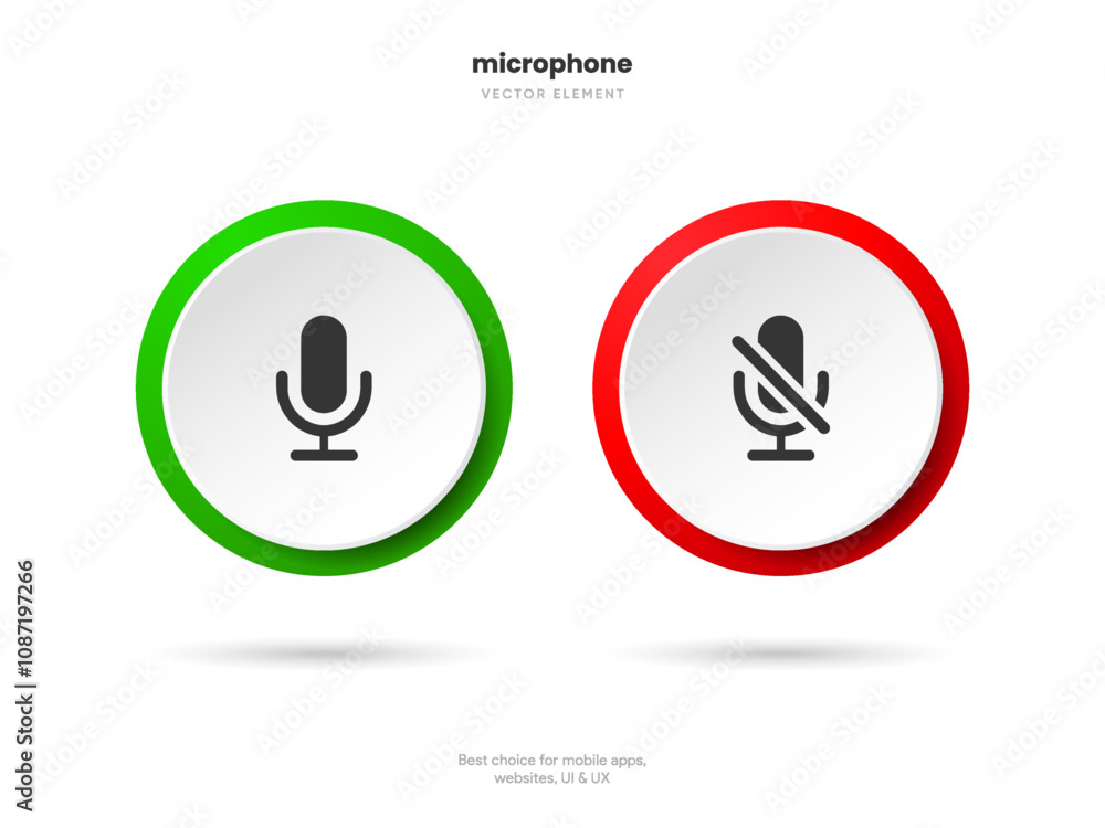 Poster Podcast, broadcast, webcast icon. Voicemail sign. Voice chat icon. Recording symbol. Mute icon. 3D Phone microphone icon for UI UX, mobile app, presentations with soft UI, push button.