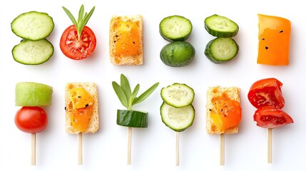 Naklejka premium Light and airy finger foods styled for summer, isolated on white, [appetizers], [seasonal delights]