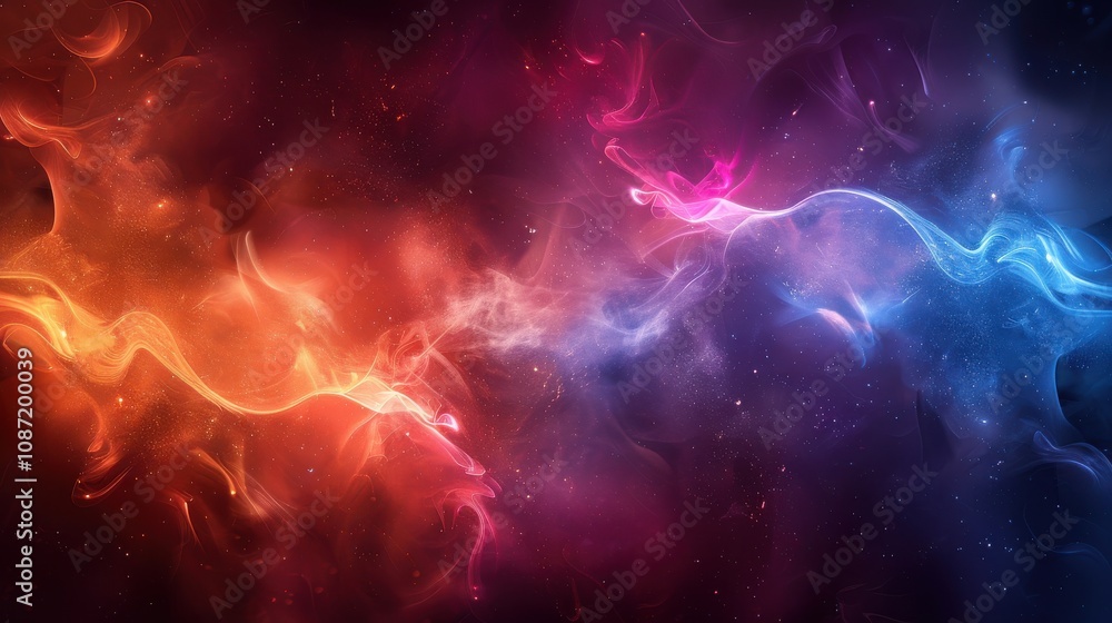 Poster vibrant abstract swirl of orange and blue hues merging in a mesmerizing display of color and light w