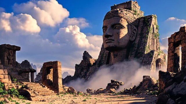 Ancient Ruins and Giant Stone Head