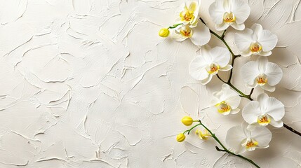   A white background featuring vibrant orange and yellow orchid paintings with space for text or images