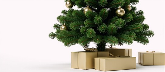 A green Christmas tree with a snow-covered base White Background