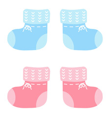 Baby socks isolated on a white background. Newborn clothes for boys and girls. Vector illustration in flat style, colored icon.
