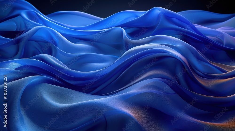 Poster flowing waves of blue fabric create a mesmerizing visual effect, showcasing texture and depth agains