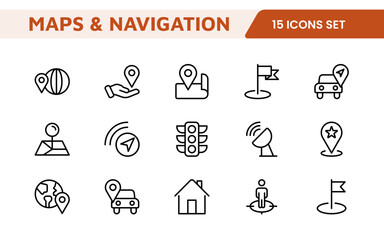 Maps Icon Set. Versatile and visually appealing icons for navigation, location services, and travel apps, designed to enhance user experience and make exploring the world more intuitive and enjoyable.