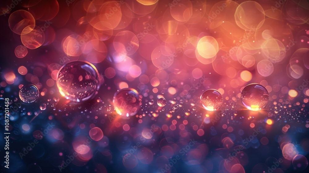 Aufkleber colorful water droplets on a dark surface create a sparkling effect in a dreamy abstract setting at 