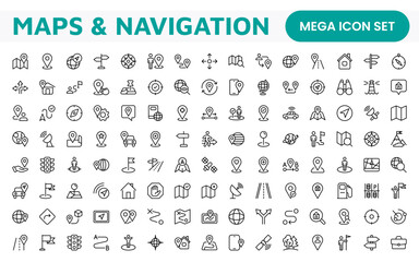 Maps Icon Set. Versatile and visually appealing icons for navigation, location services, and travel apps, designed to enhance user experience and make exploring the world more intuitive and enjoyable.