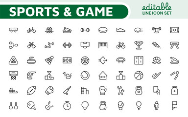 Sports and outdoor activities line icon set. Outline icon collection related to outdoor sports.