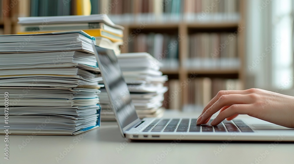 Aufkleber a skilled person s delicate fingers deftly striking the keys of a laptop in a cozy scholarly workspa