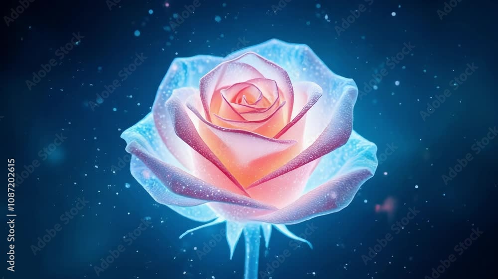 Poster A Vigorous Rose Dissolving with Glowing Particle Effects, Ideal for Creating Ethereal and Dreamy Visuals in Digital Art Projects