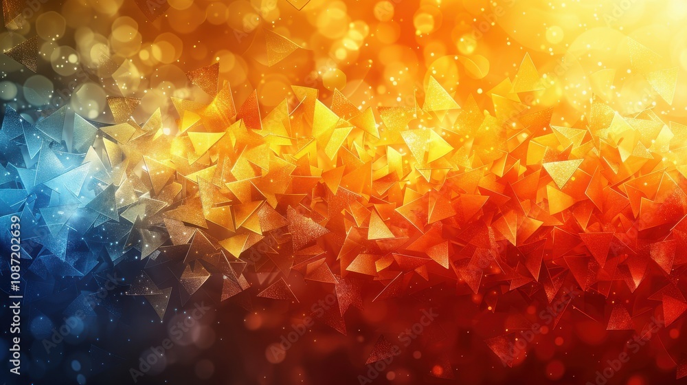 Poster colorful geometric pattern with blue and orange triangles creating an abstract background in vibrant