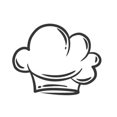 Chef hat icon, contour kitchen workers cap sketch. Funny professional uniform of cooker. Restaurant, confectionery and bakery food cooking mascot, hand drawn chefs headgear icon vector illustration
