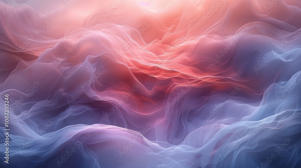 Poster gentle waves of color blend in a stunning abstract display filled with soft hues in a tranquil atmos