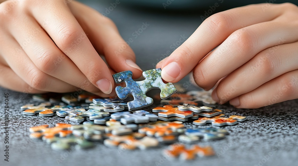 Poster hands assembling puzzle pieces in collaborative project