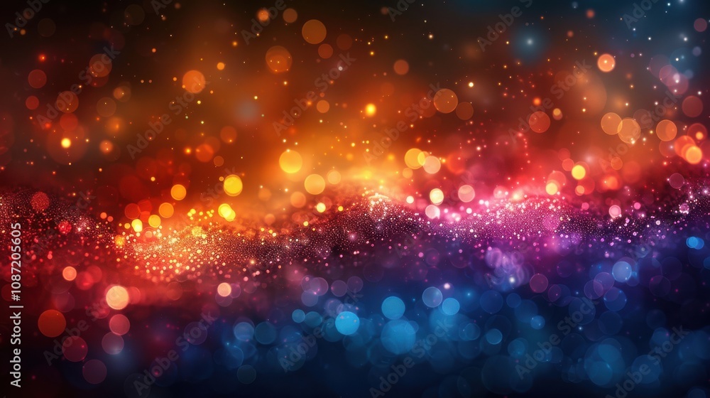 Poster vibrant abstract background with colorful bokeh patterns and shimmering lights at dusk