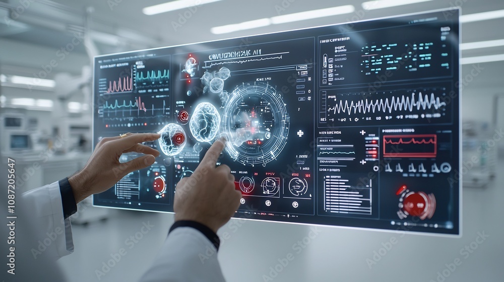 Fototapete cutting edge digital hologram display for futuristic healthcare technology and solutions floating me