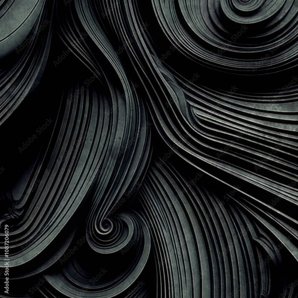Poster Illustration with concentric layers and flowing lines in dark gray, creating depth and a sense of relief