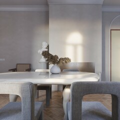 empty wall space in modern contemporary style of diningroom and kitchen interior. 3d illustration
