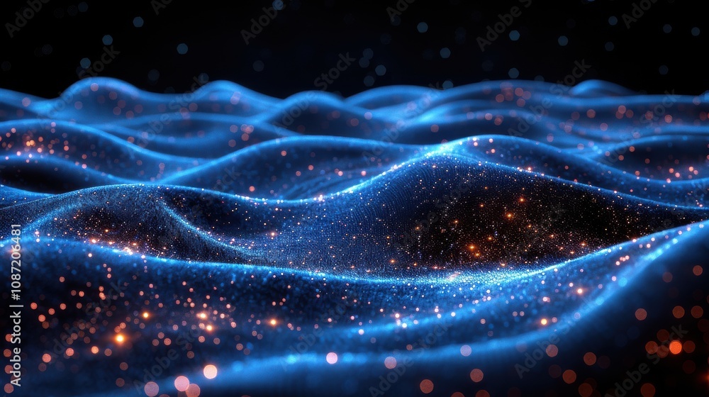 Poster waves of light shimmer in deep darkness, creating a mesmerizing cosmic illusion during a tranquil ni
