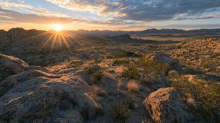 Obraz premium Breathtaking Desert Sunrise Over Rocky Landscapes