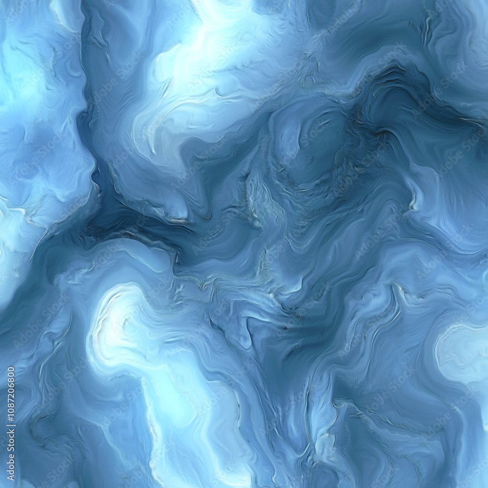 Poster Abstract illustration in blues with overlapping, layered, swirling patterns, soft lines and color transitions add a sense of depth