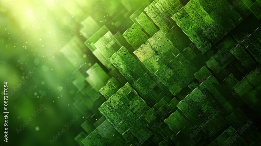Poster abstract green geometric patterns with varying shades and textures created under soft lighting for a