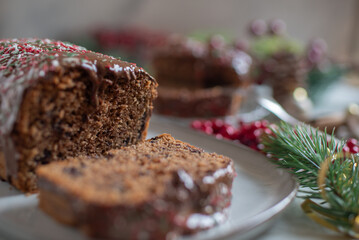 Chocolate yule log christmas cake