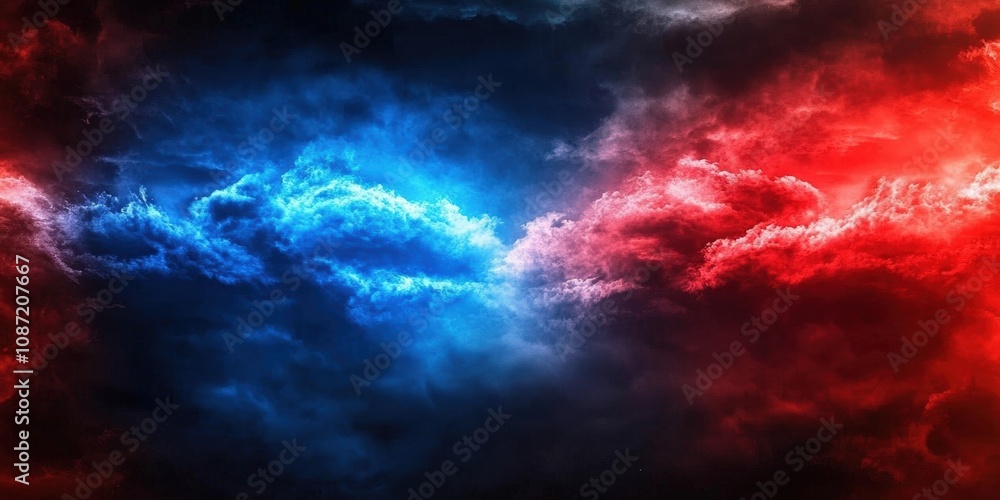 Poster abstract background design featuring contrasting blue and red cloud patterns ideal for versus style 