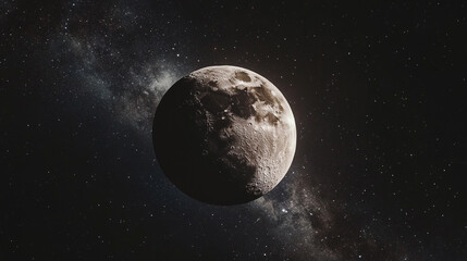 Obraz premium A close view of the moon surrounded by stars and distant galaxies in a dark night sky