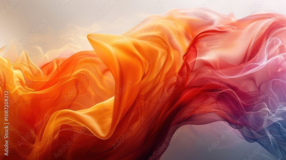 Poster Colorful abstract fabric flowing gracefully in a dynamic wave pattern illuminated by soft light
