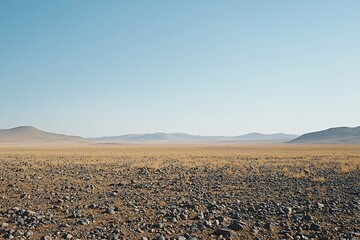 Endless Horizons: A Serene Desert Landscape under a Clear Blue Sky